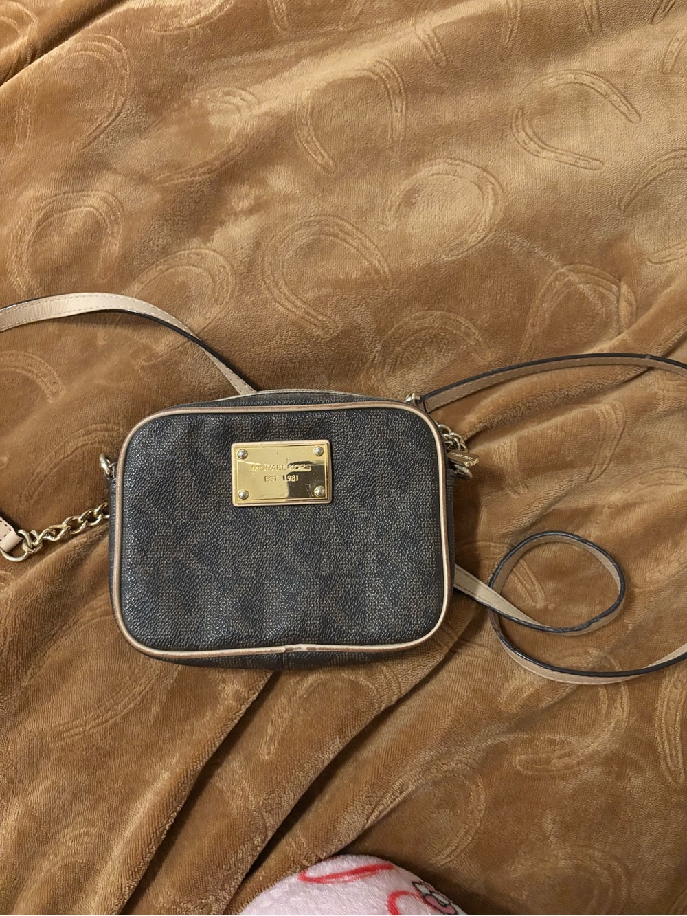 Michael Kors Brown Logo Crossbody Bag with Gold Plate